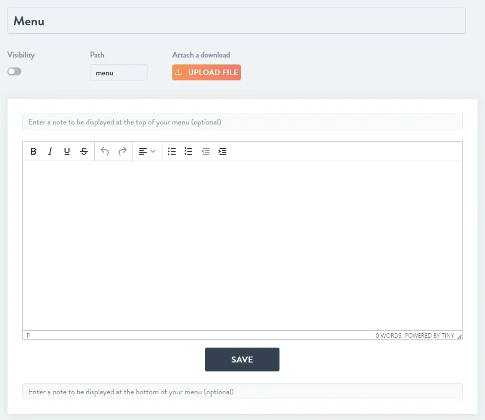 add a free form word menu to your website