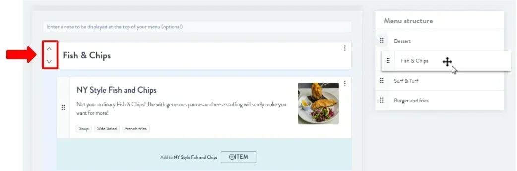 rearrange menu sections