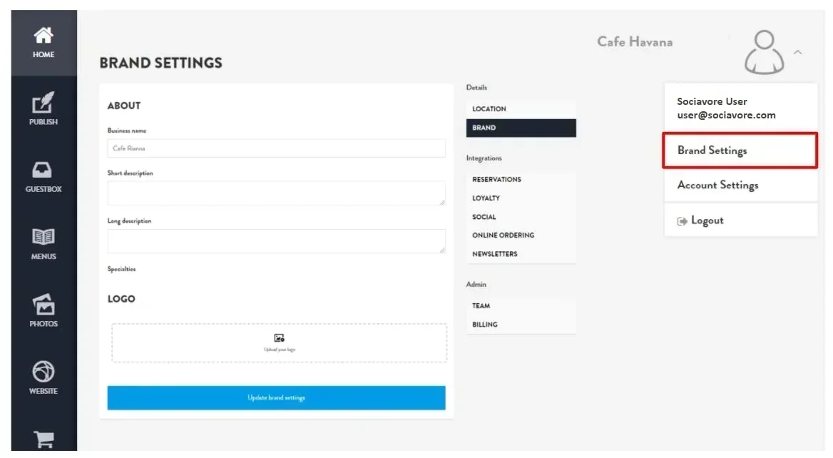 find your brand settings
