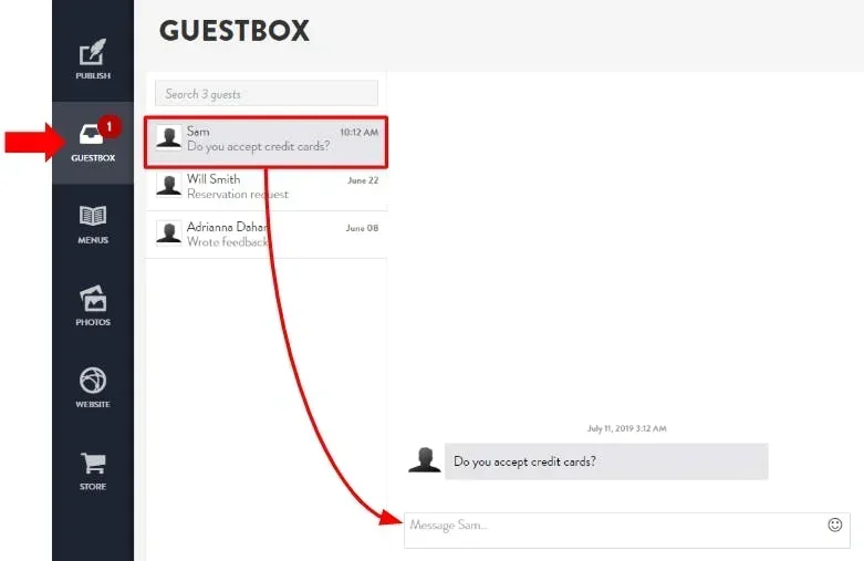 guest box notification of a new message