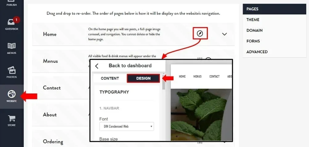 page design settings