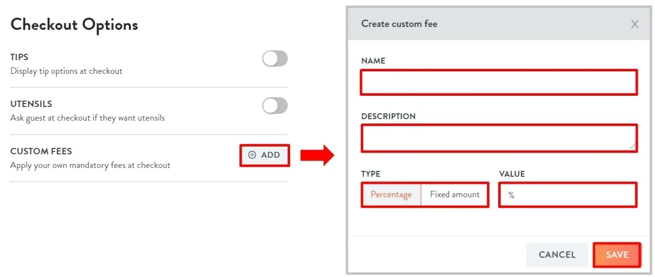 custom fees to apply at checkout