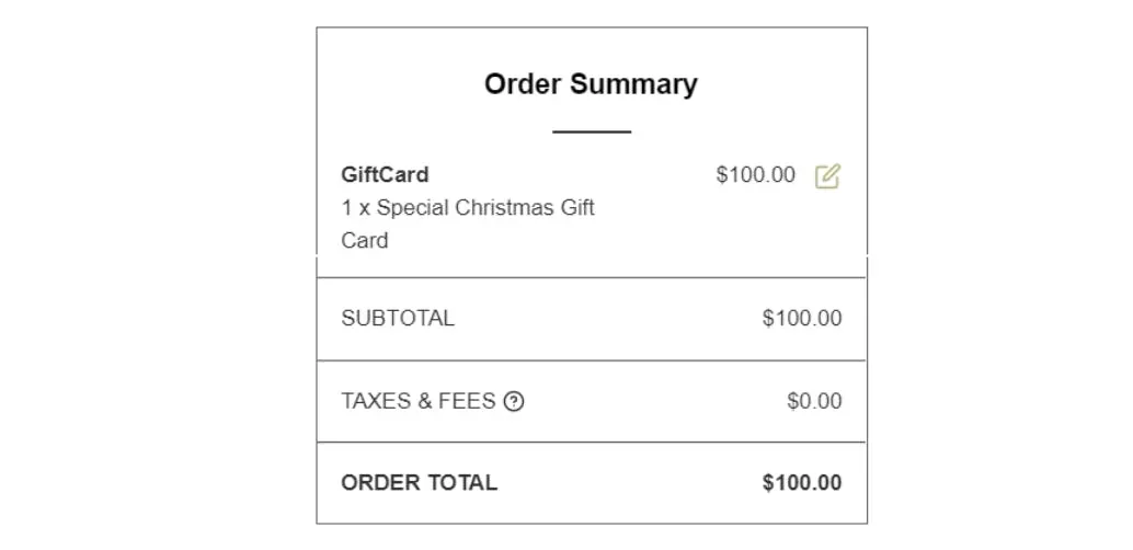 gift card with guest fees absorbed