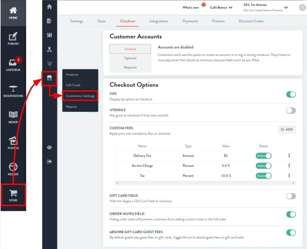 ecommerce checkout settings