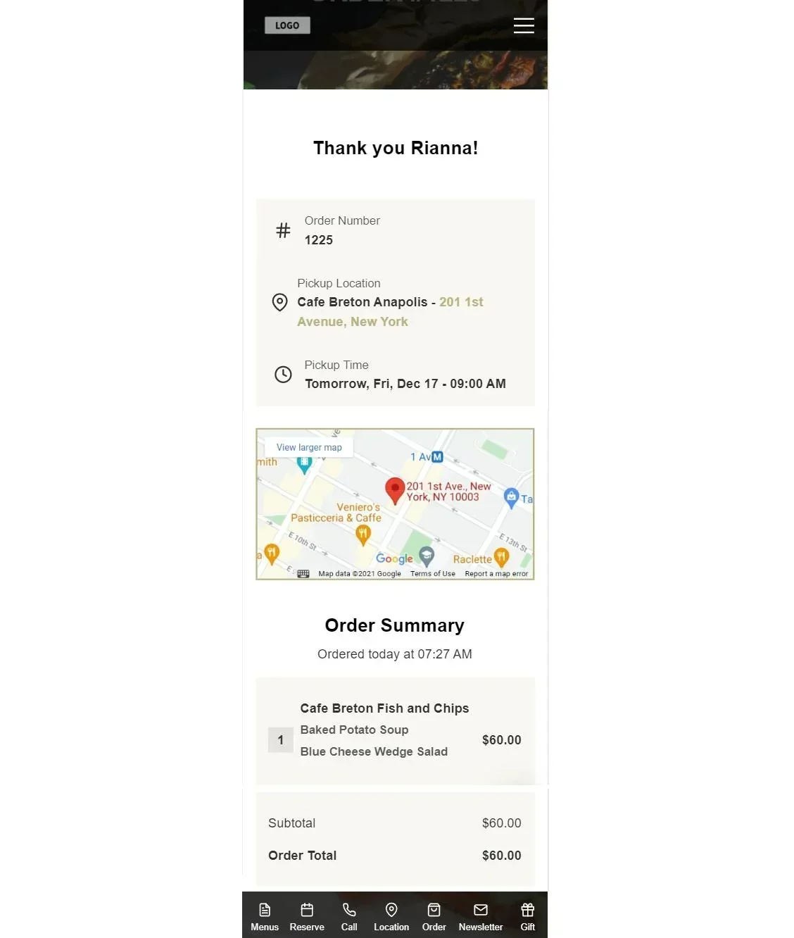 personalized order page