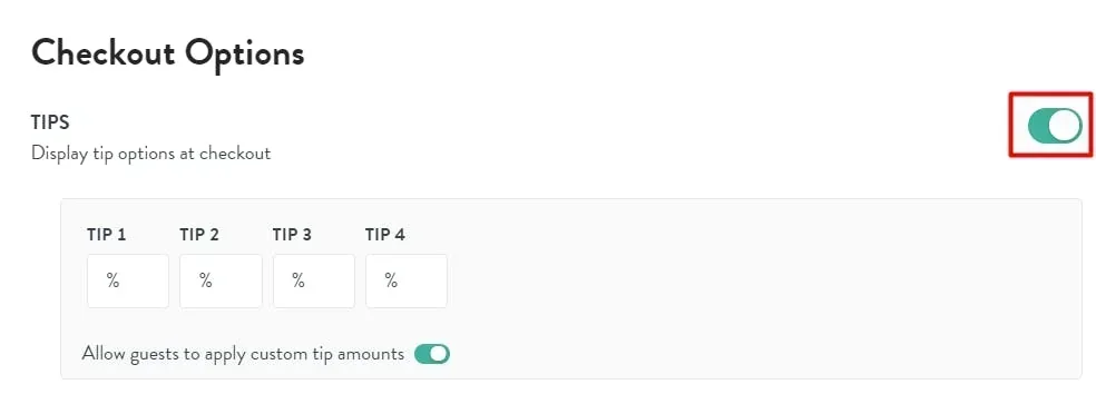tip options at checkout
