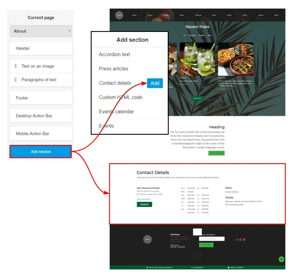 add a section using the left-side bar