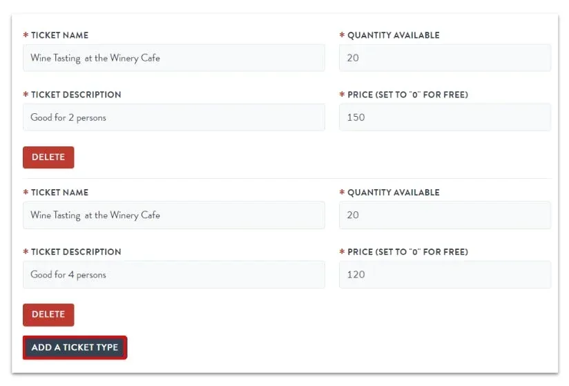 highlighted "add ticket type" button on the ticket settings