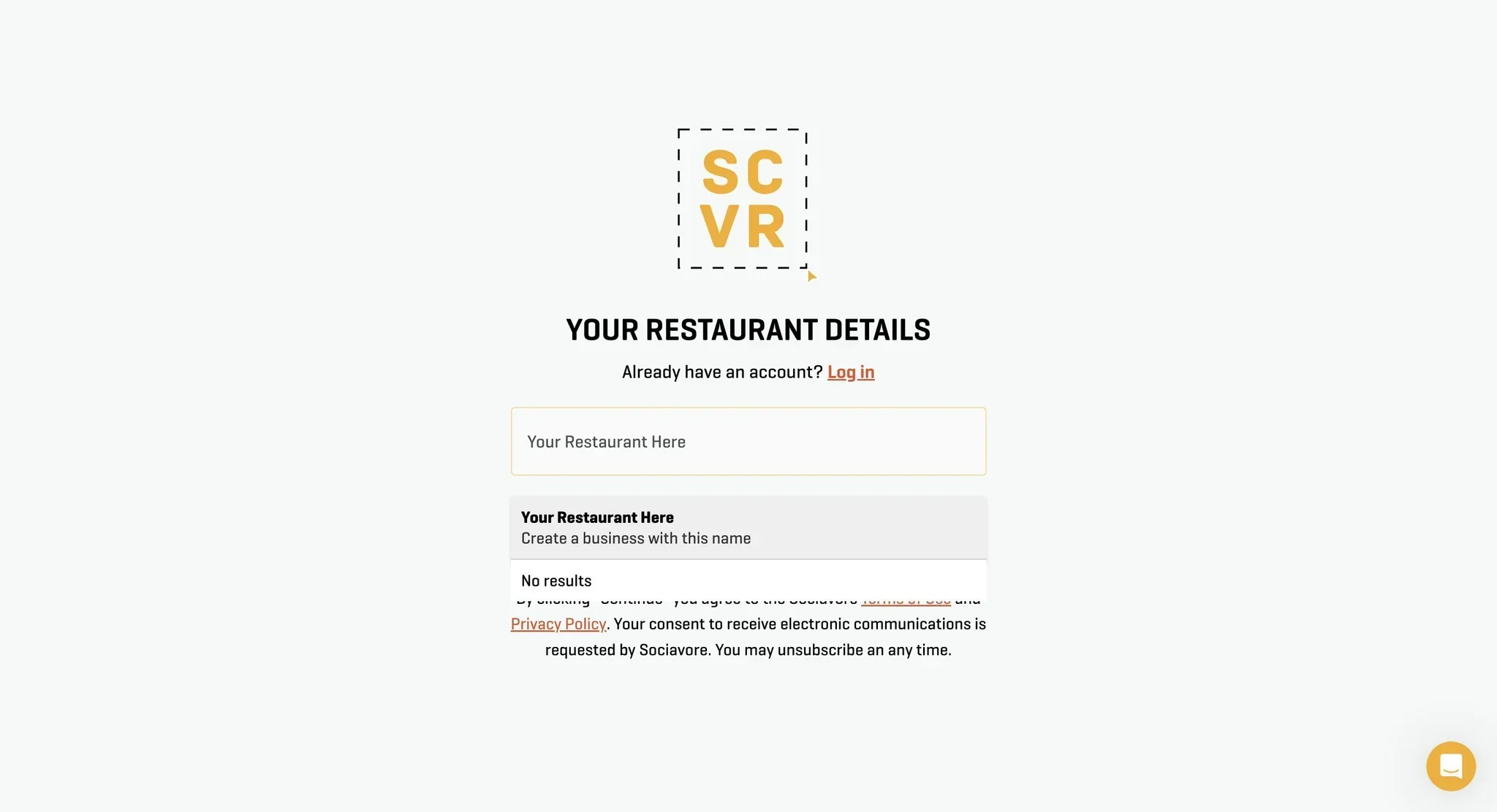 restaurant selector on sign up
