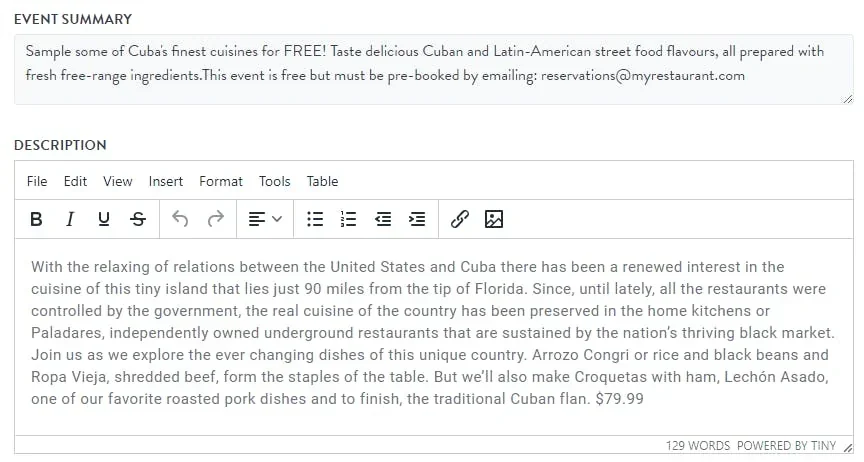 title and description input example