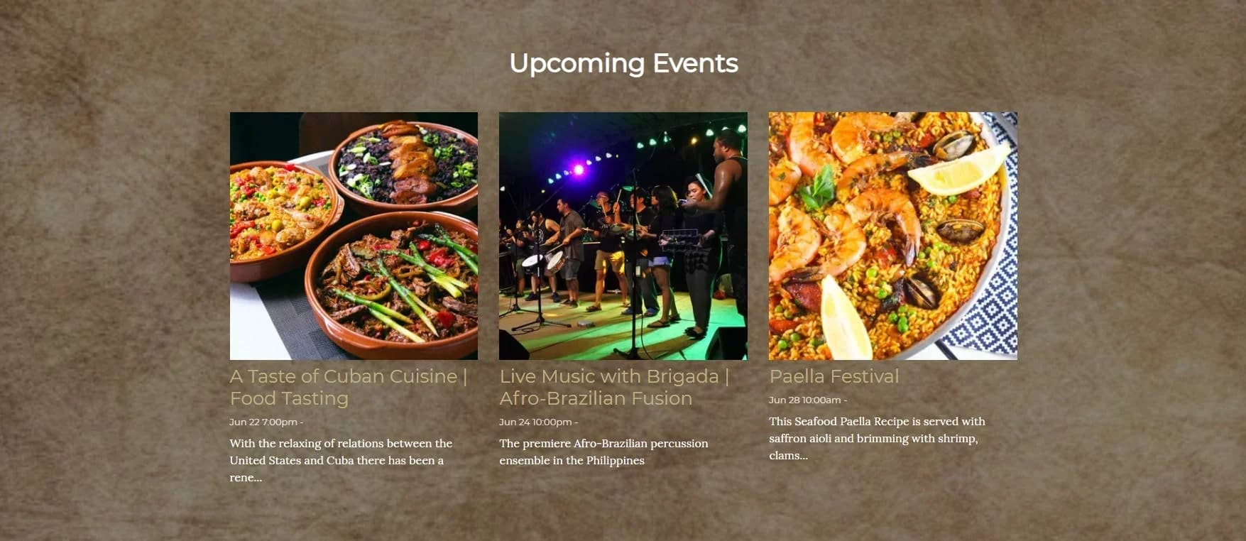 example of events on a webpage