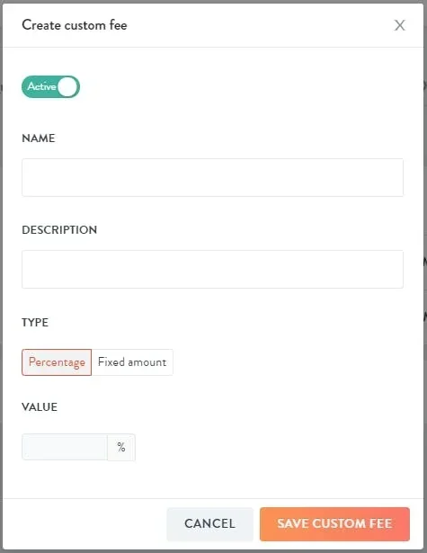 custom fee creation menu