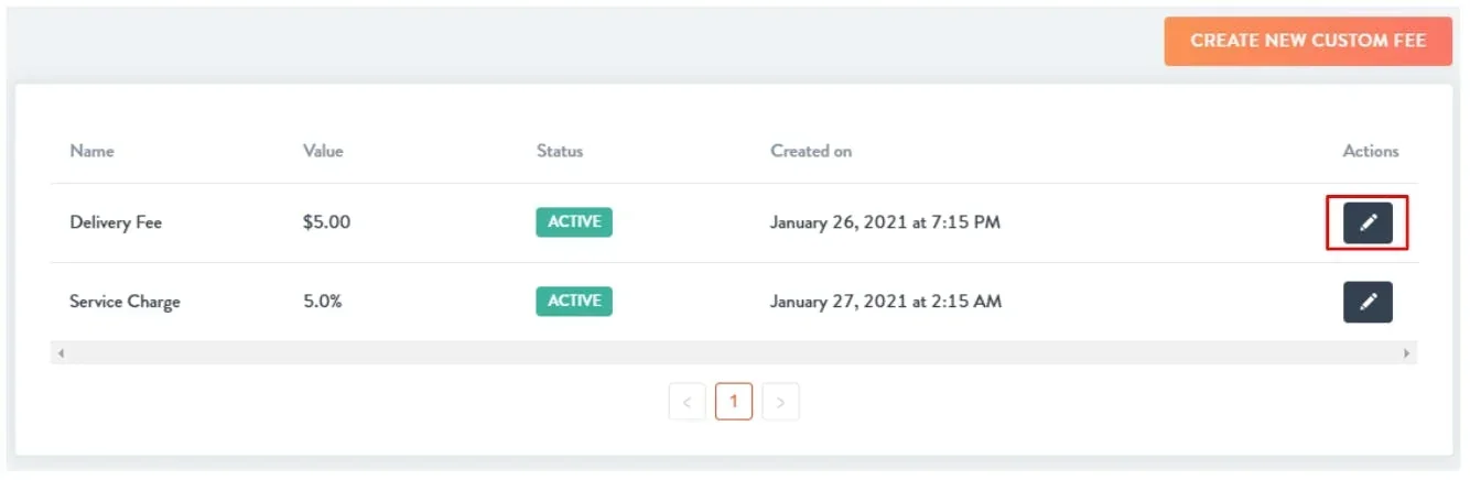 edit button for existing fees