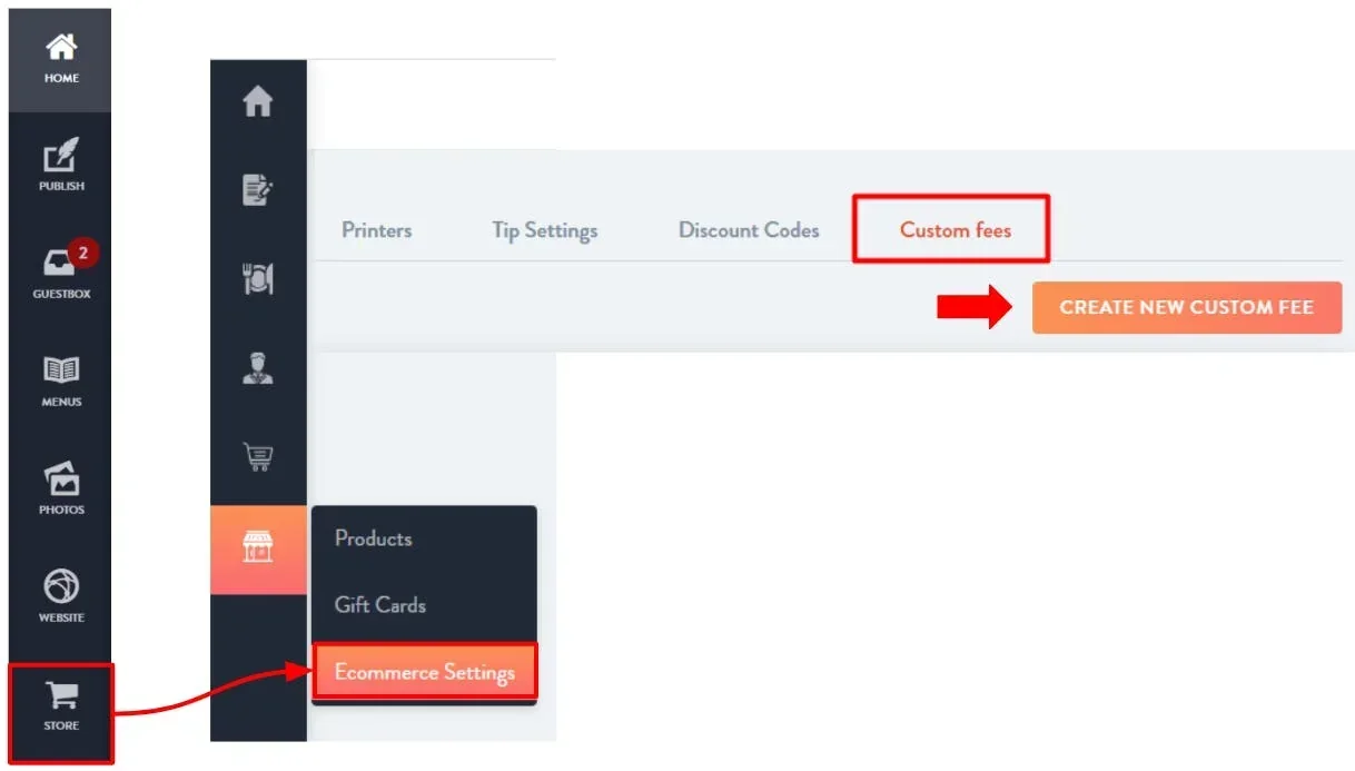 navigation to the custom fees page