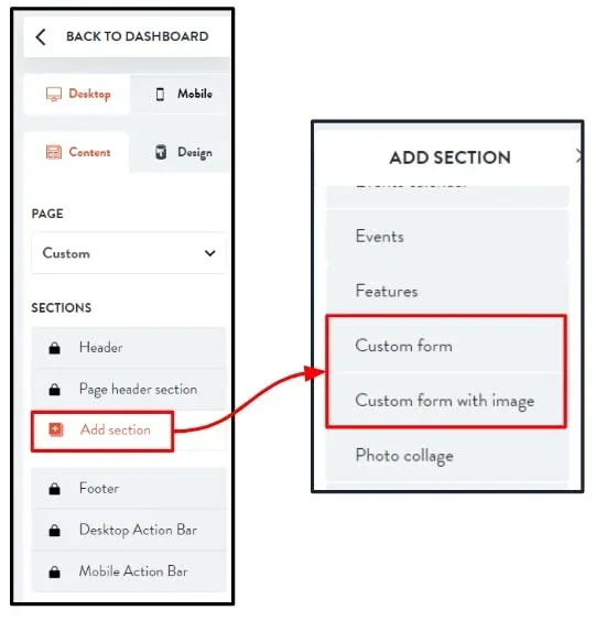 choose a custom form, or custom form with image