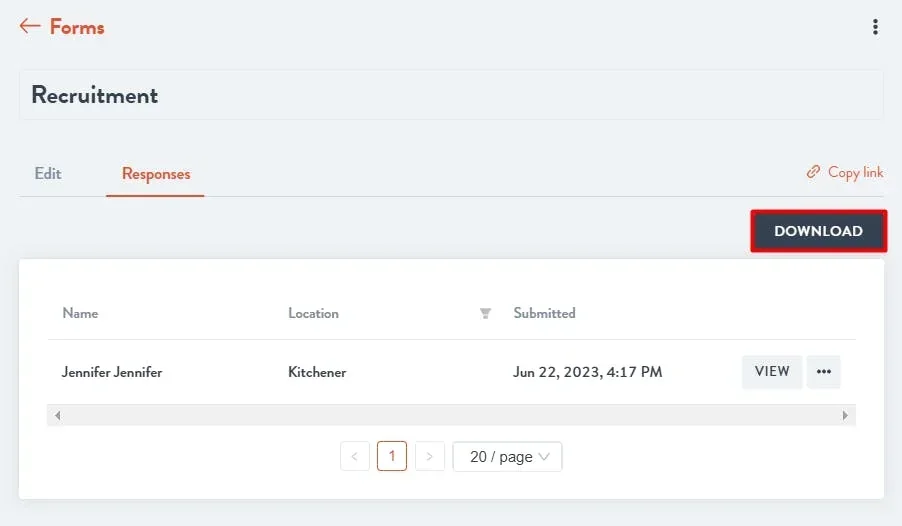 download form results button