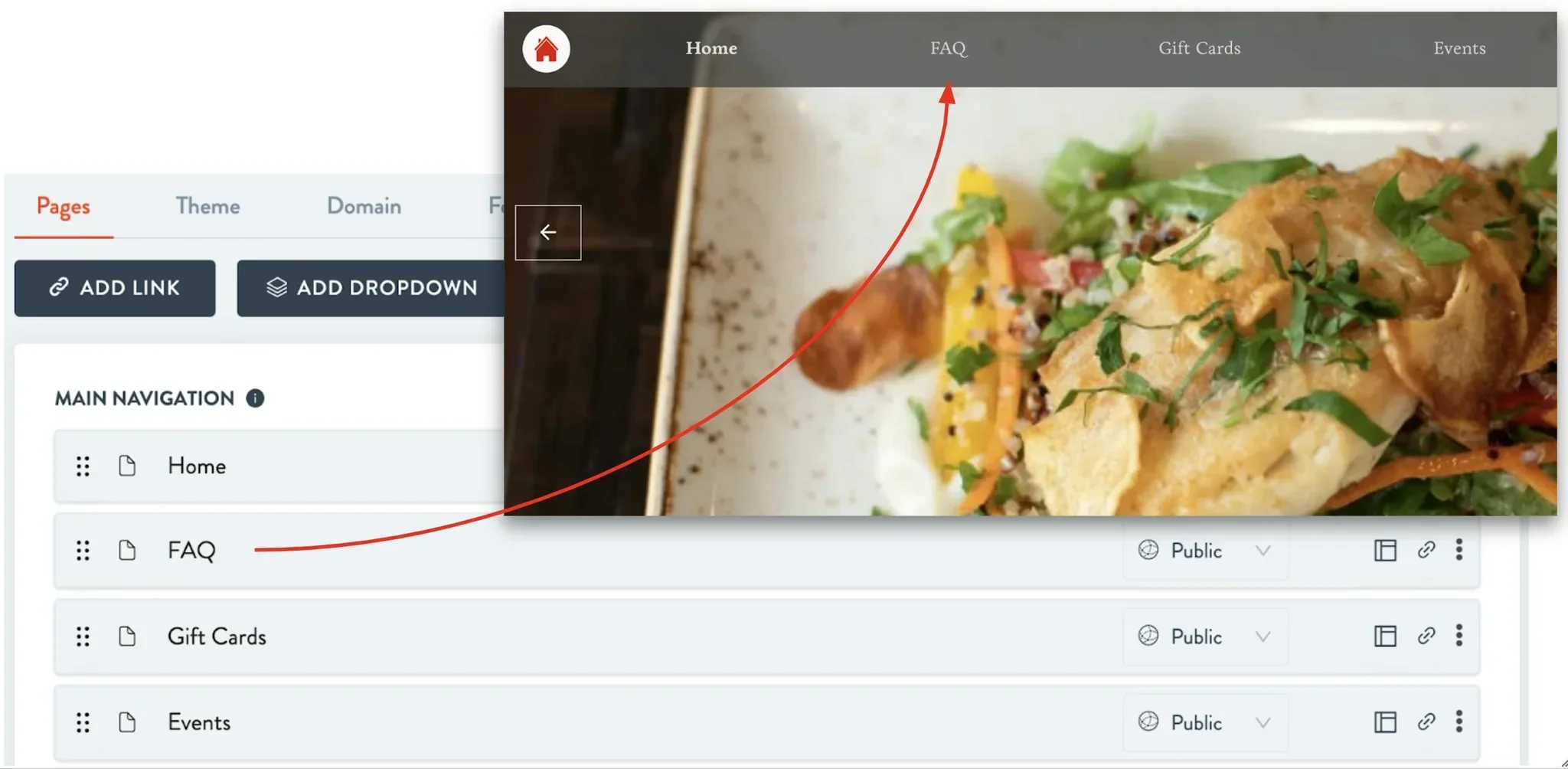 display the page on the navigation bar