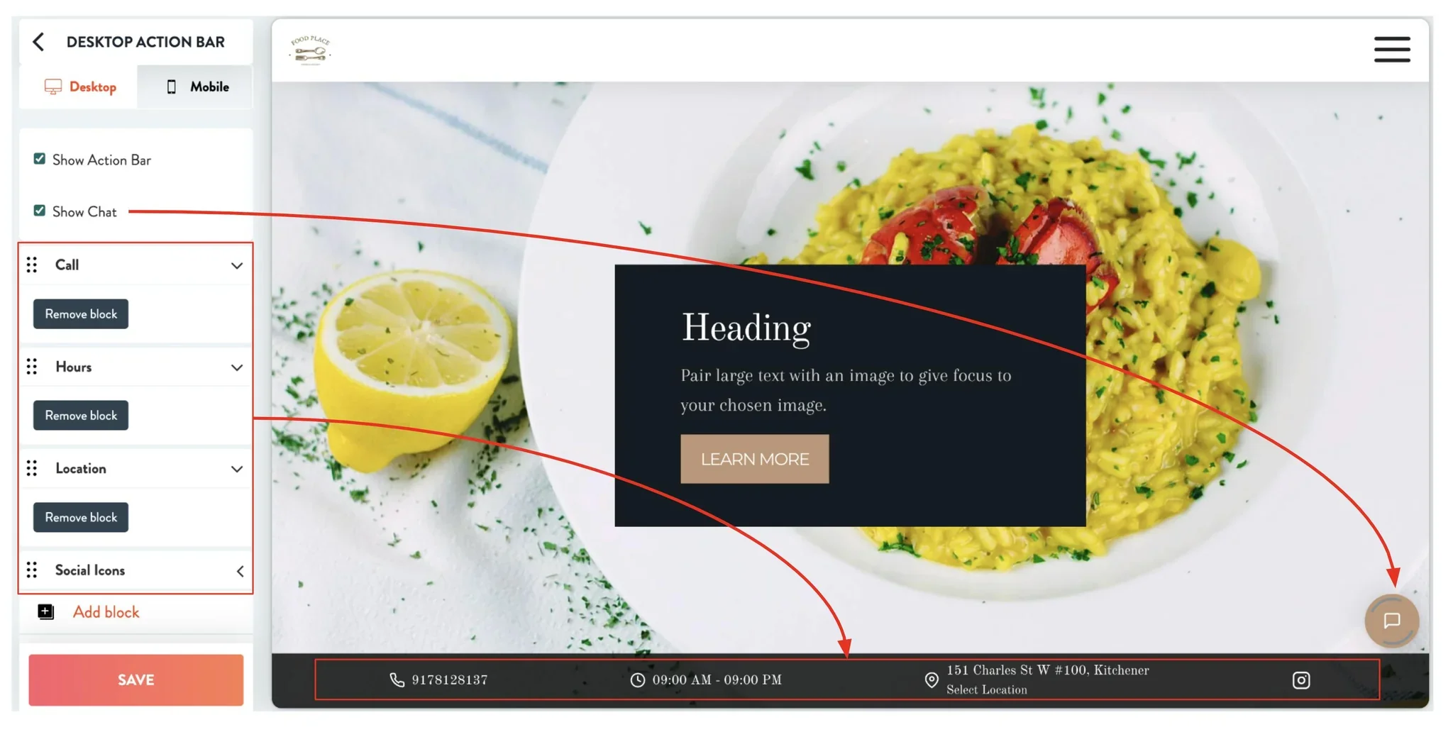 edit desktop action bar