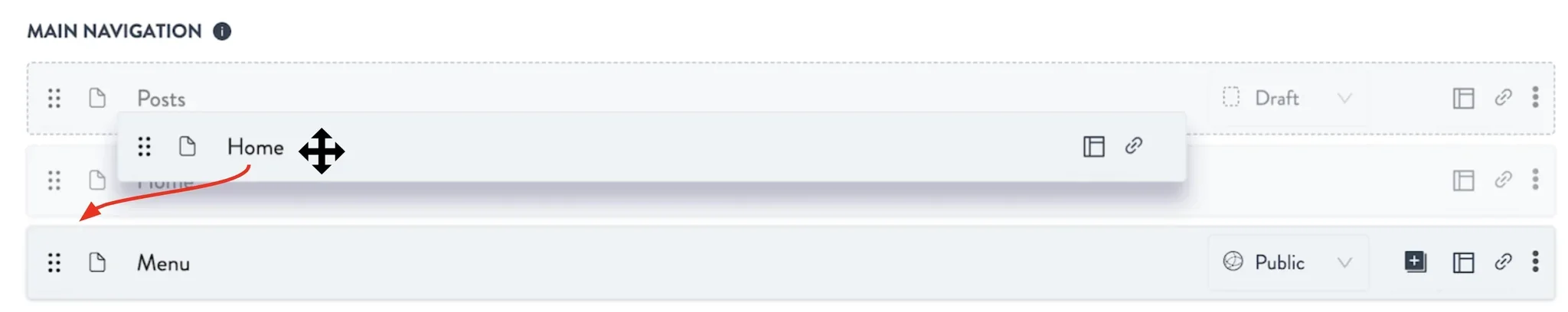 drag and drop to reorganize page order