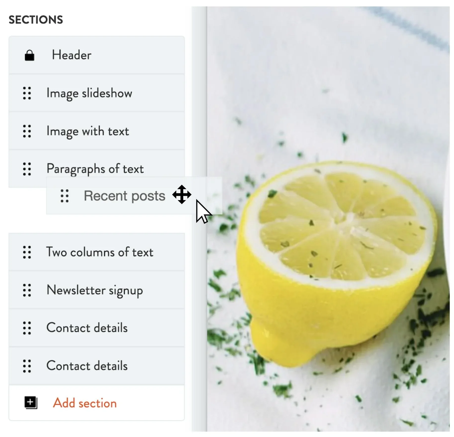 move dynamic page sections around