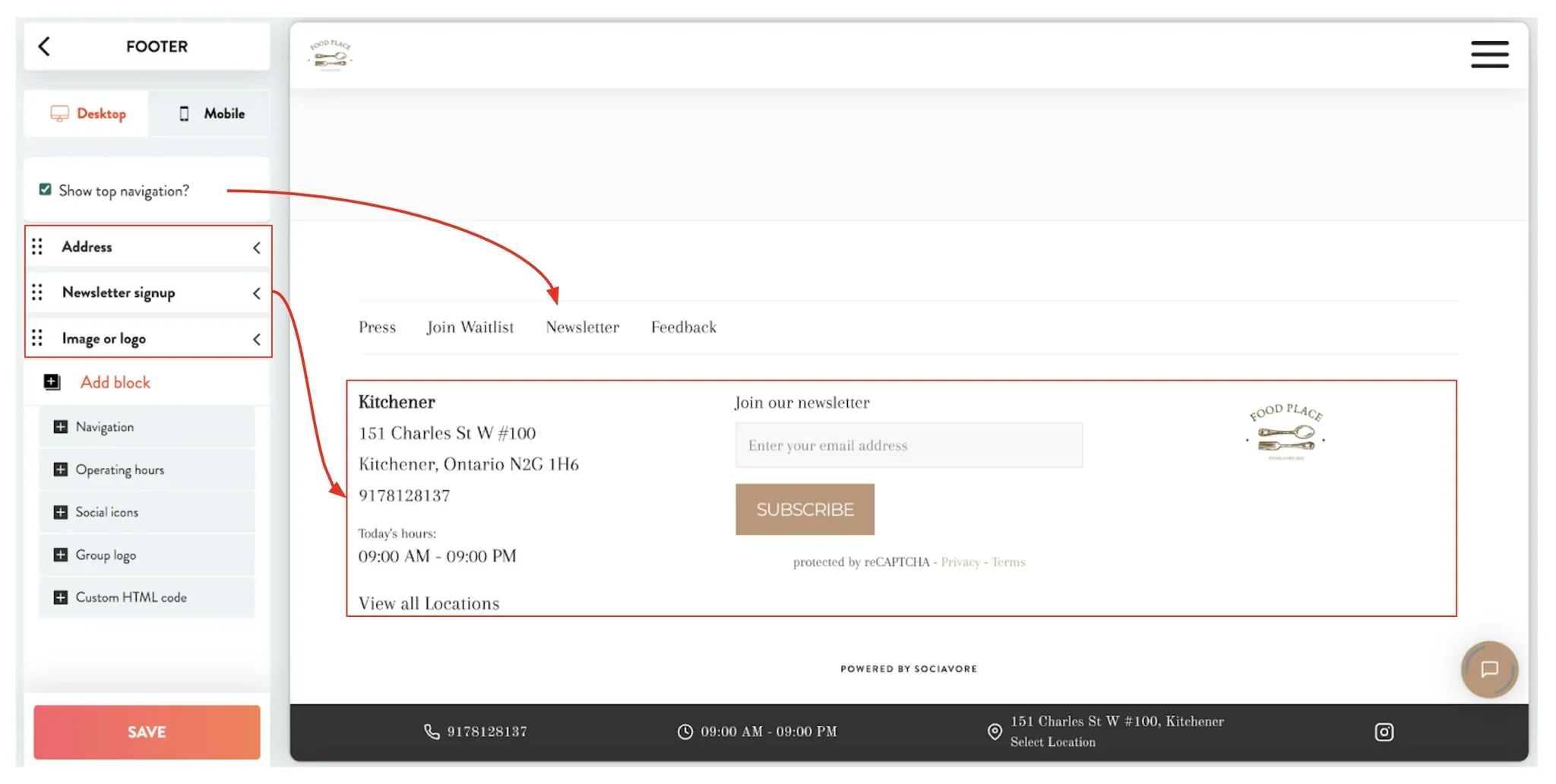 edit the footer