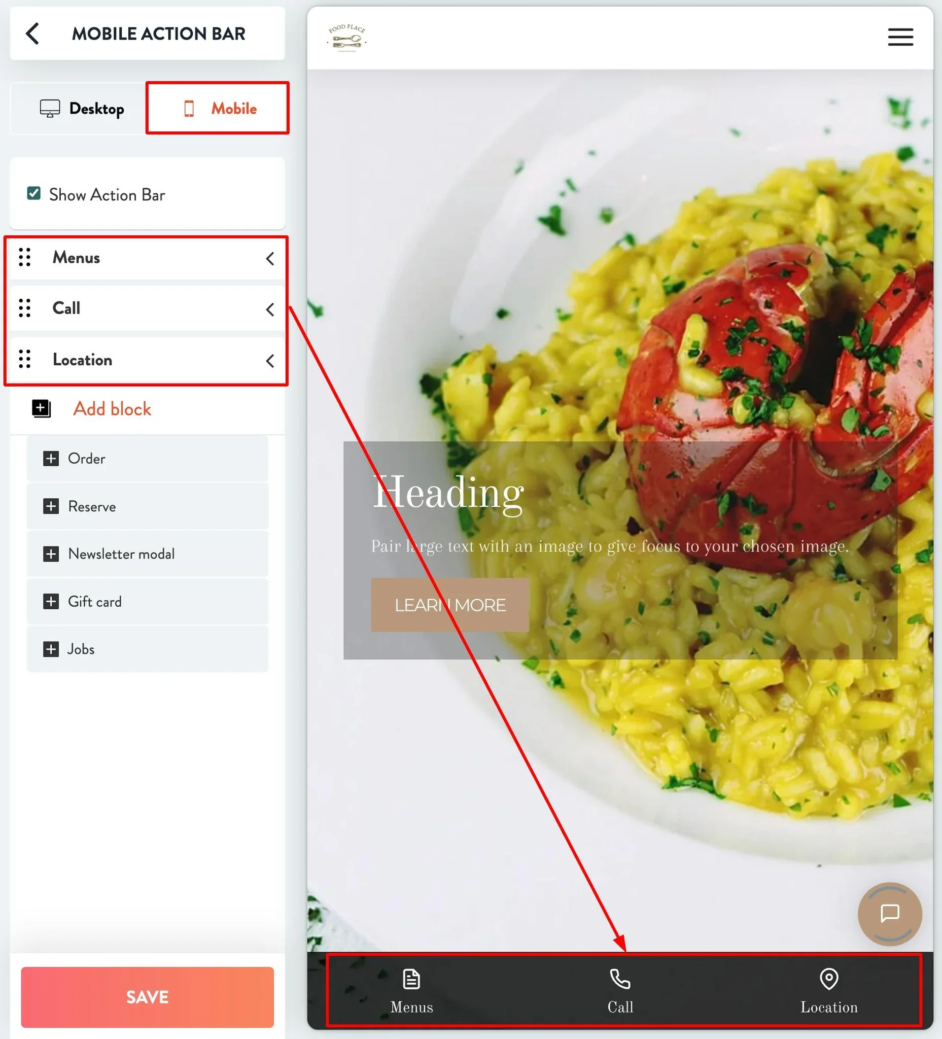 edit mobile action bar