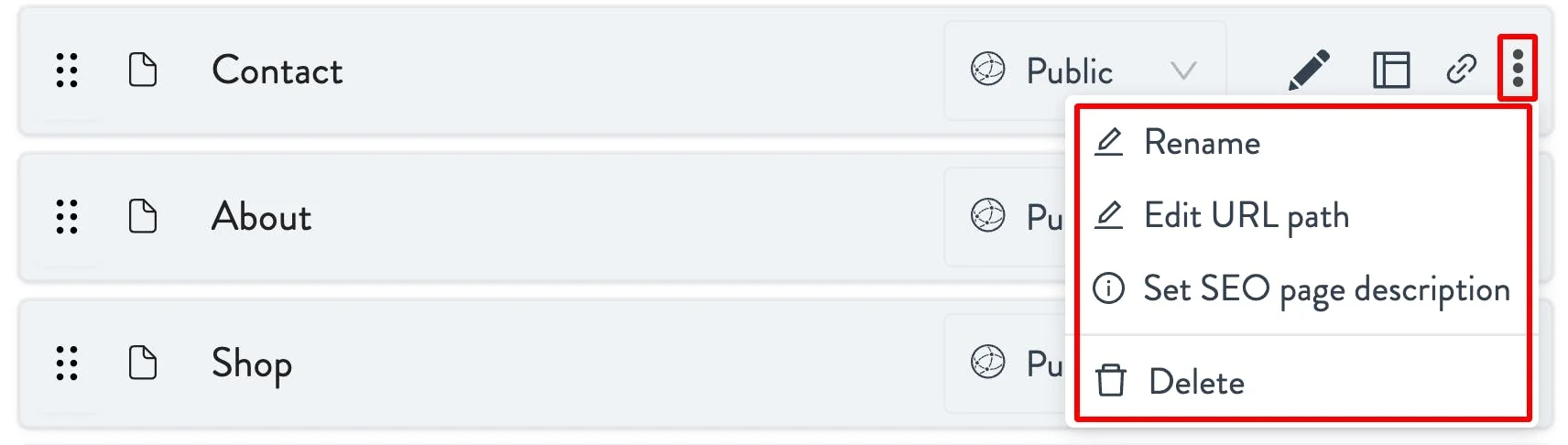 page settings