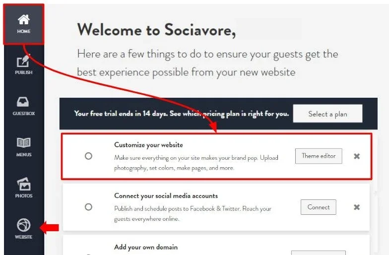 View your website settings