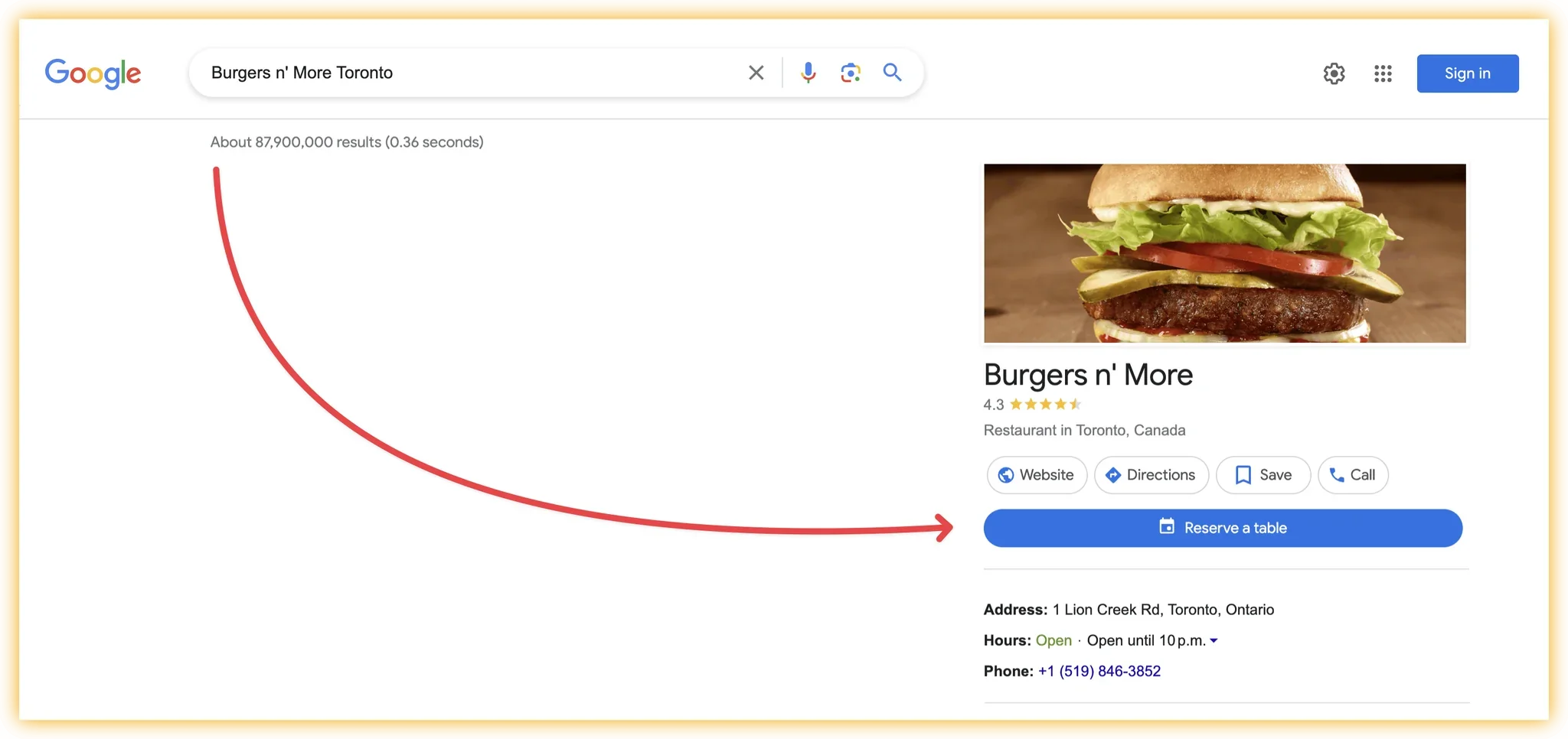 google example of reserve with google enabled
