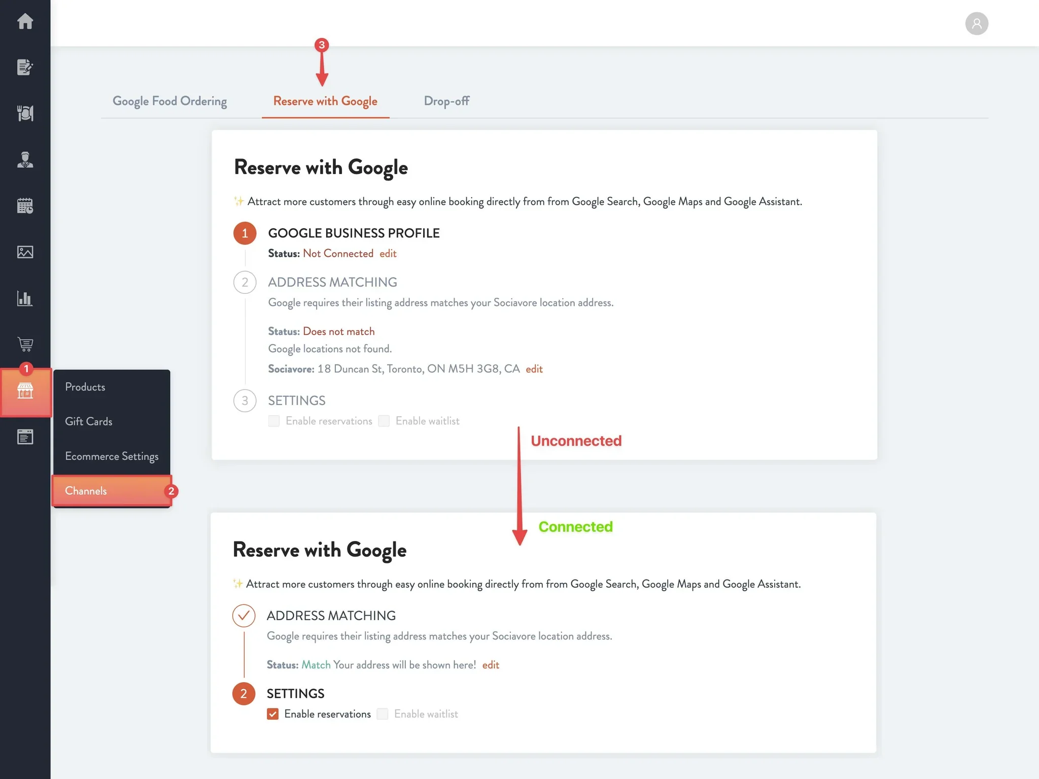 reserve with google panel