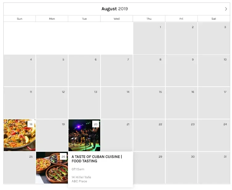 events calendar example
