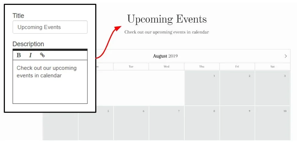 upcoming events title and description example