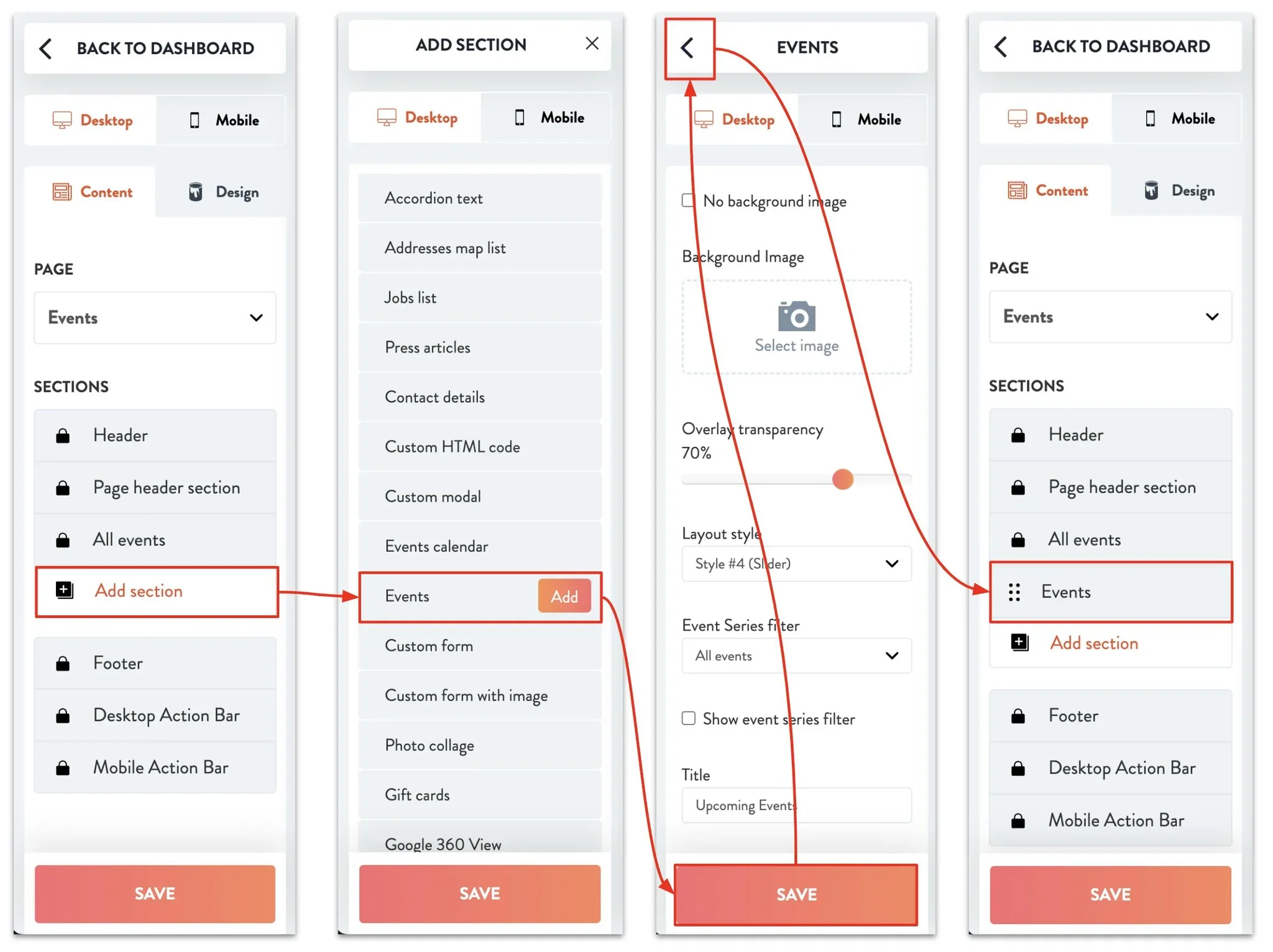 add an events section to a webpage