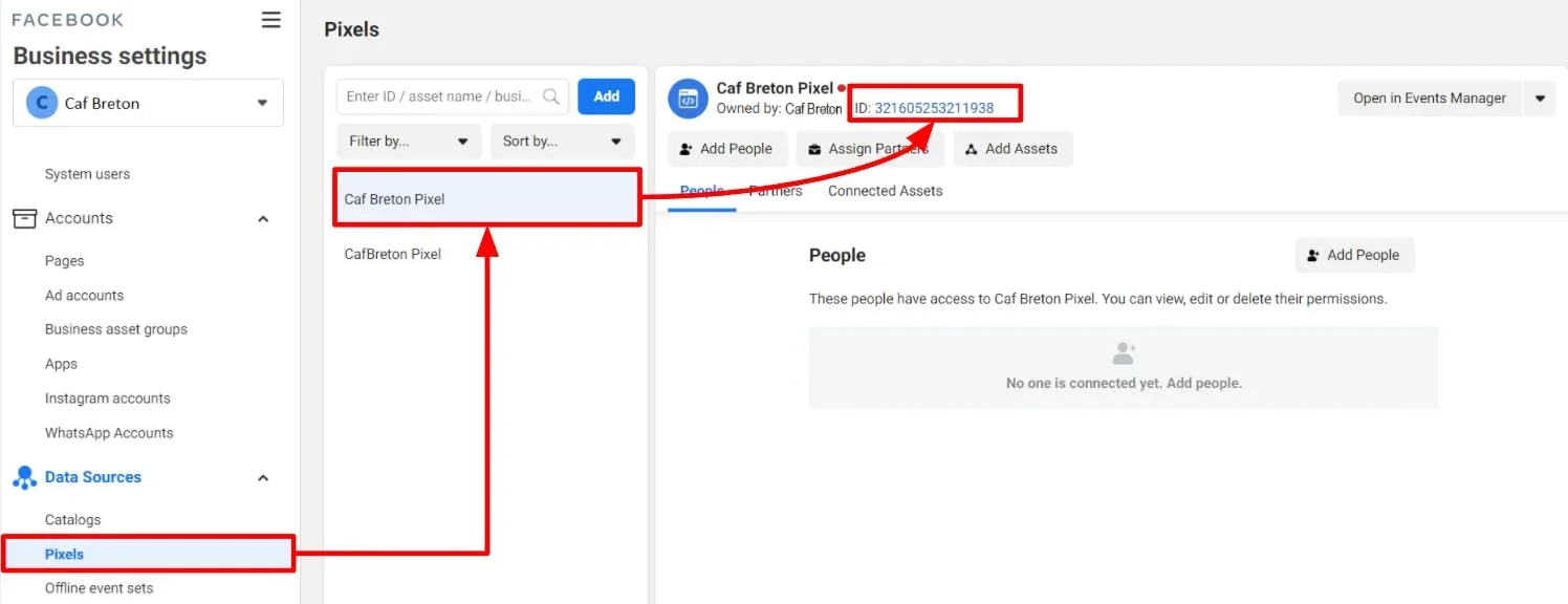 Facebook pixel settings on facebook