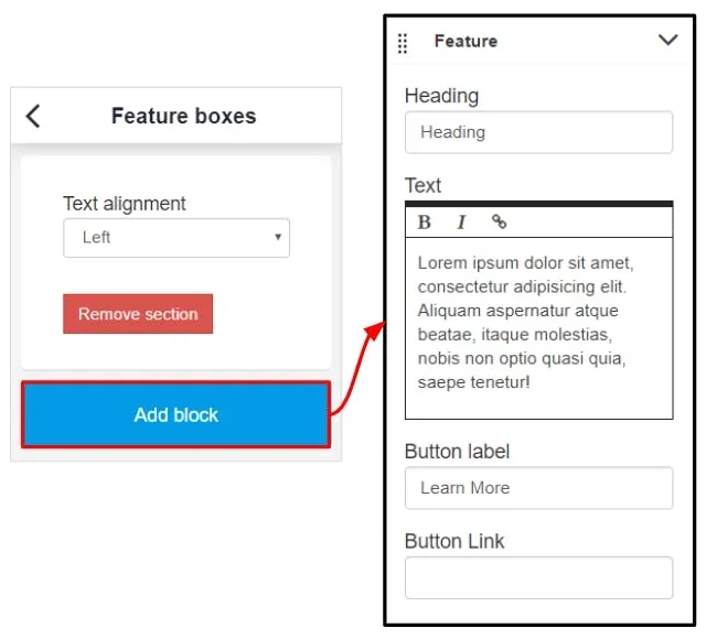 feature box text options