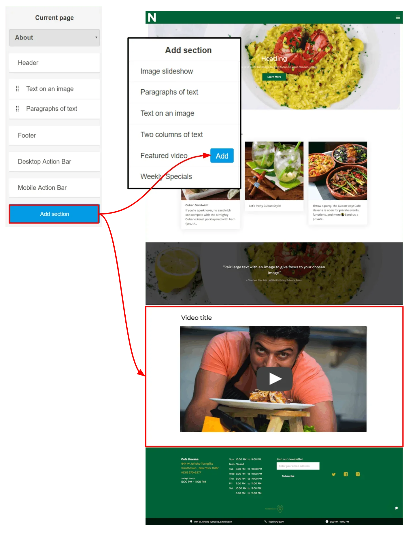 add the featured video section on the left