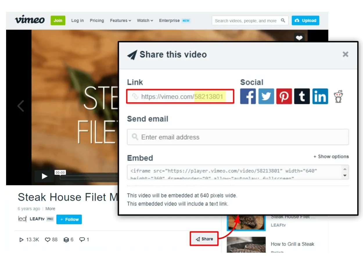 find the vimeo id in the share options