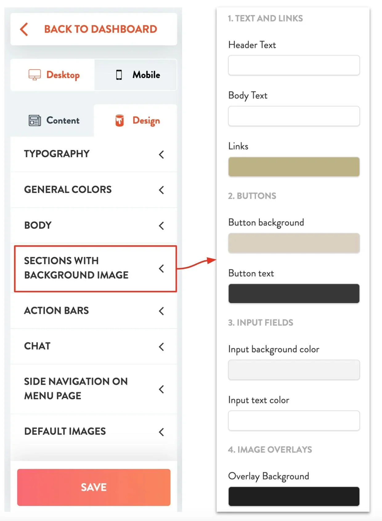 footer color settings with background image