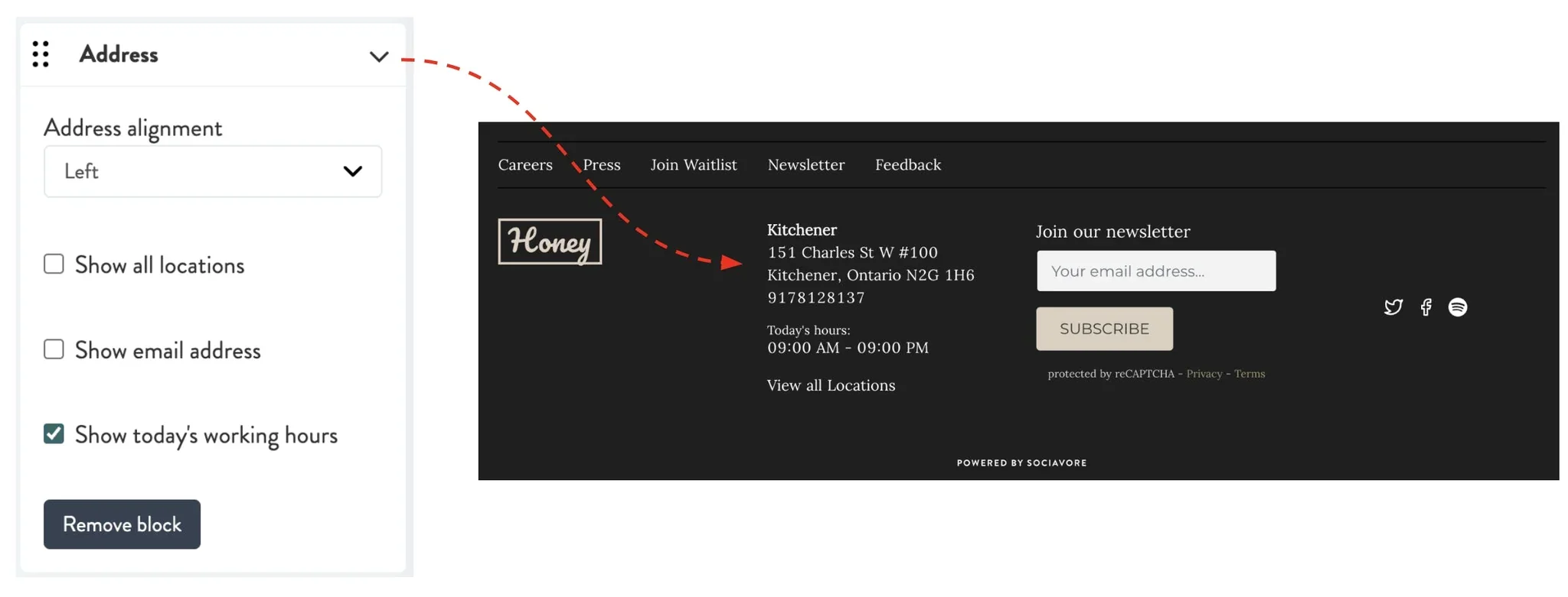 address on footer