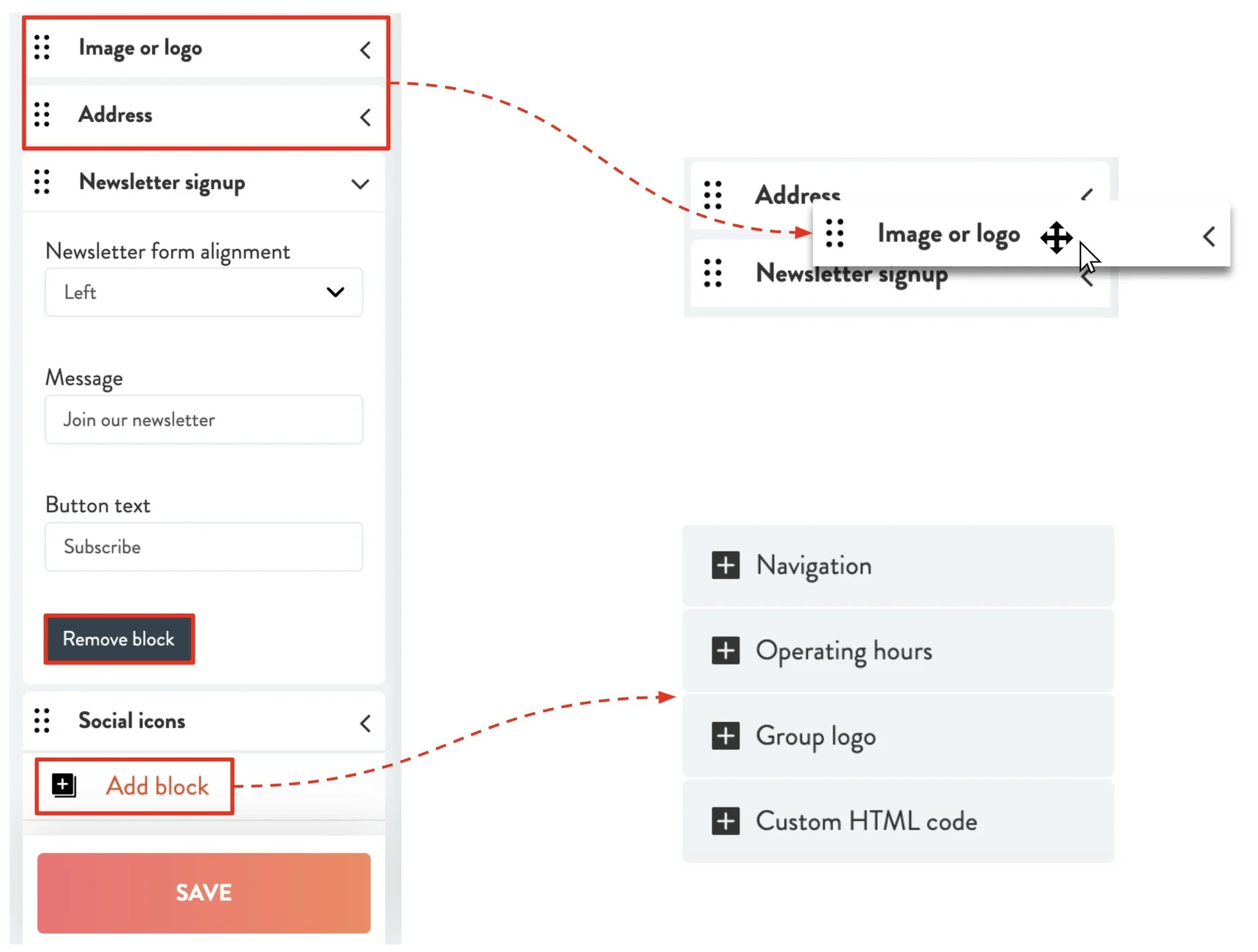 footer block settings