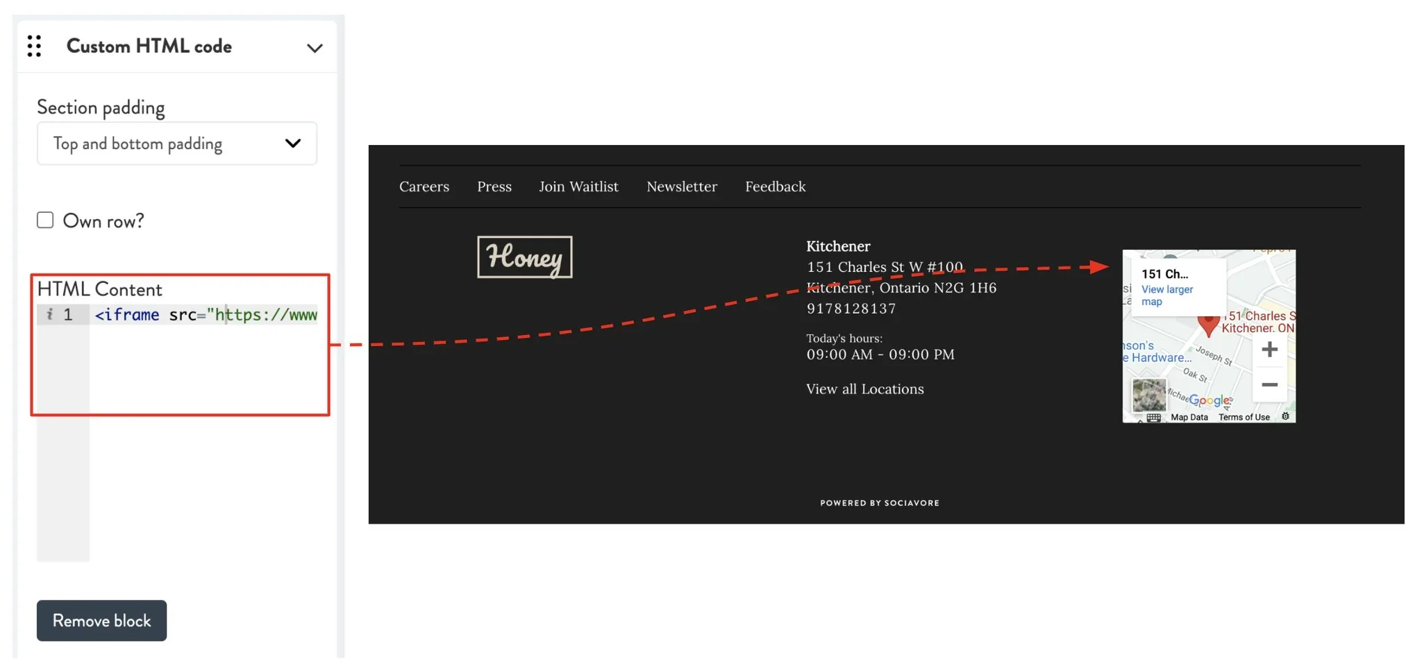 custom HTML on footer