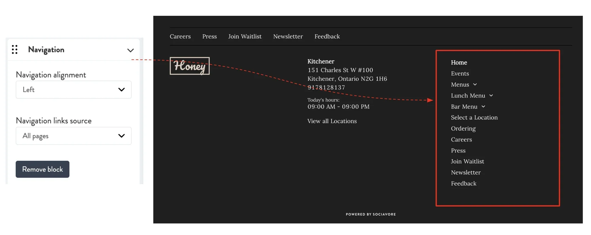 website navigation example on footer