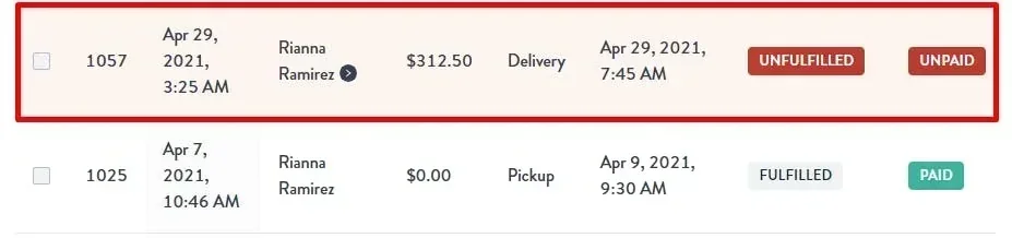 individual order details