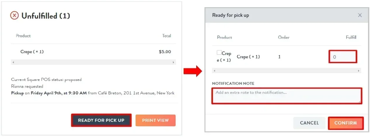 orders from store pickup options