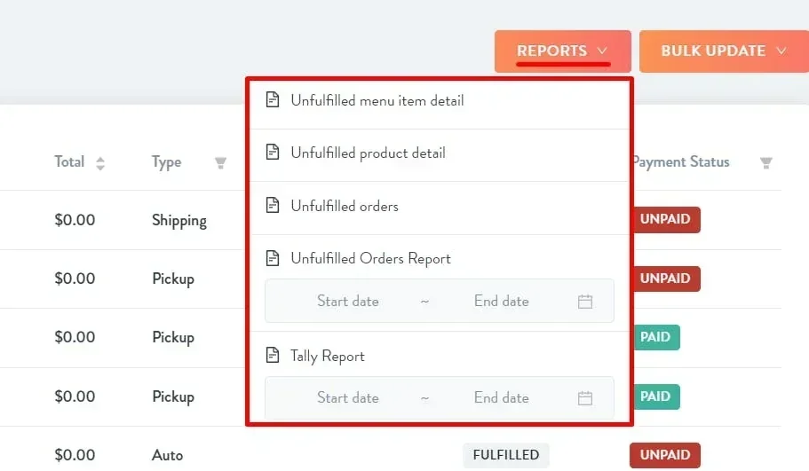 reporting options