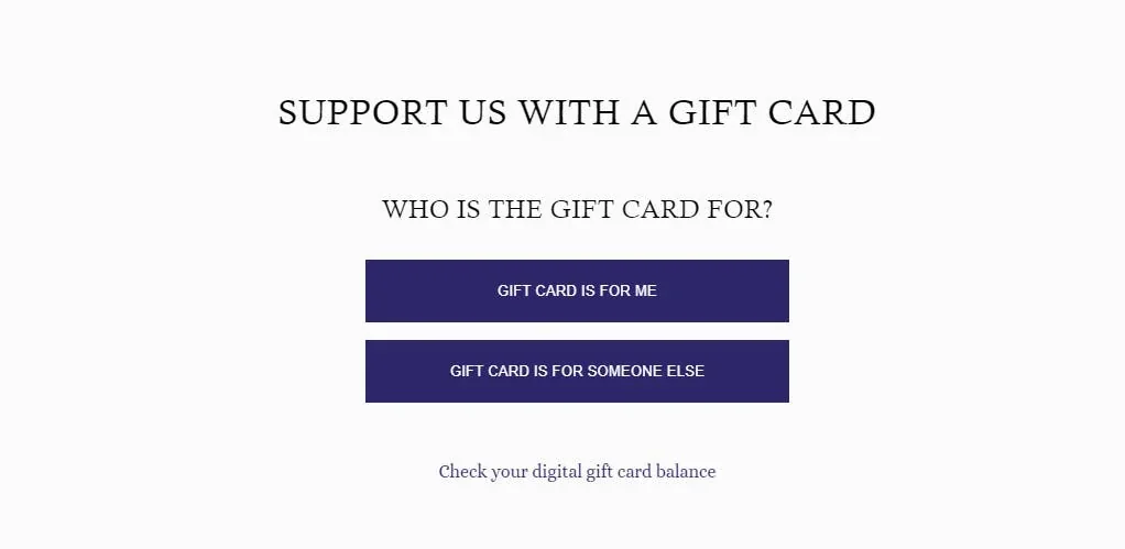 example of a gift card page