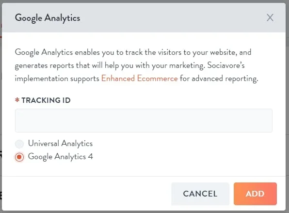 Google Analytics tracking id input