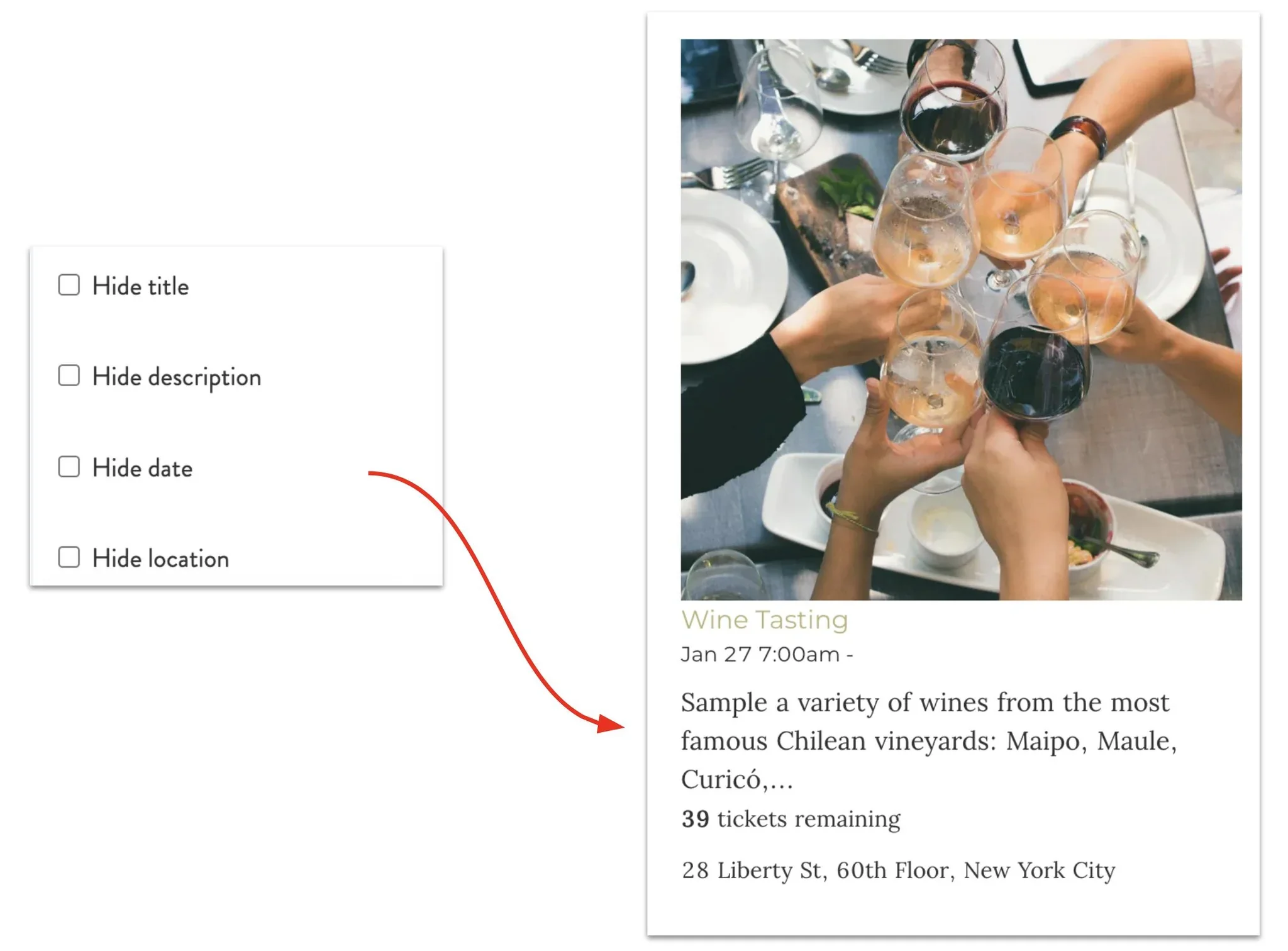 filter the displayed events