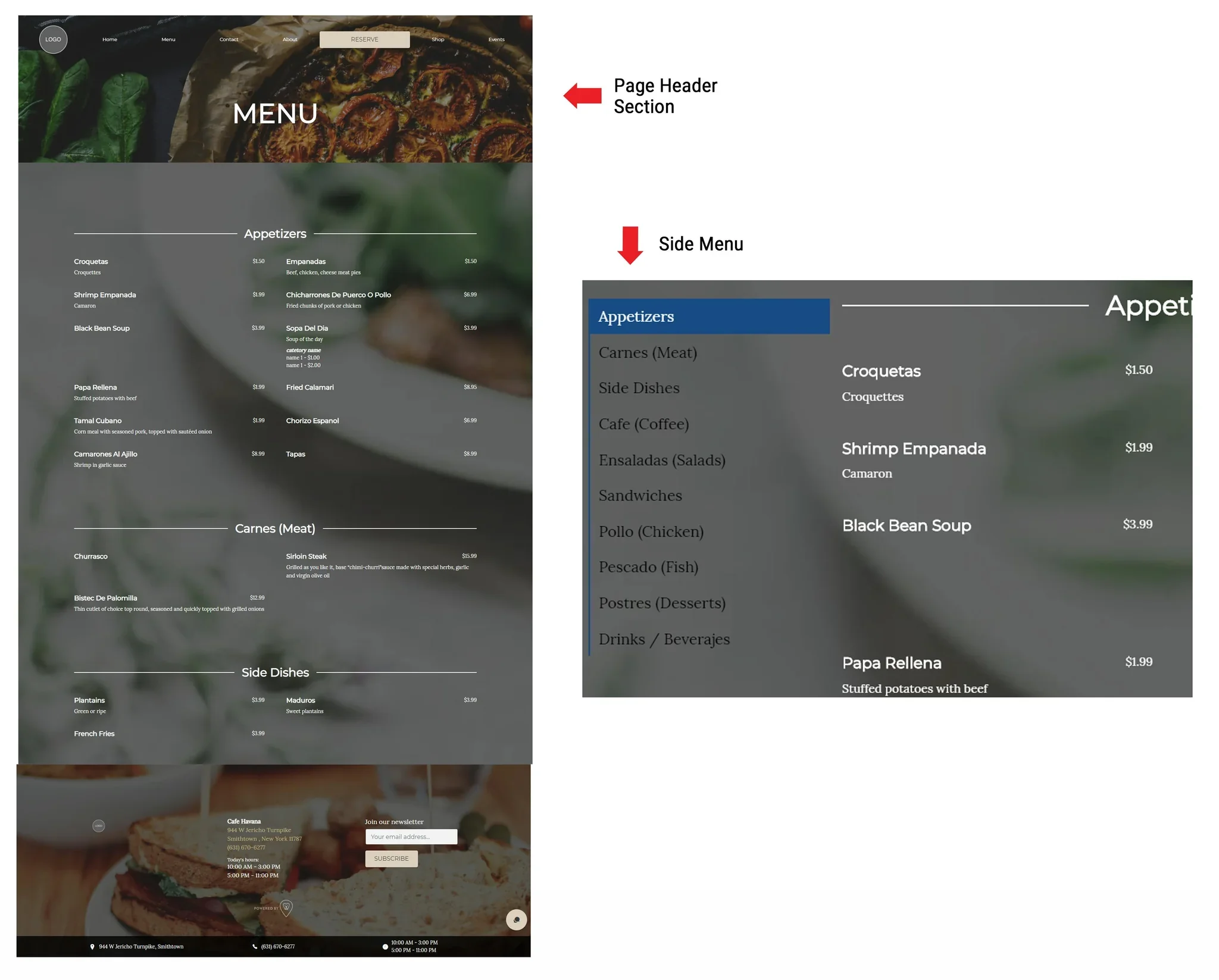menu page layout example