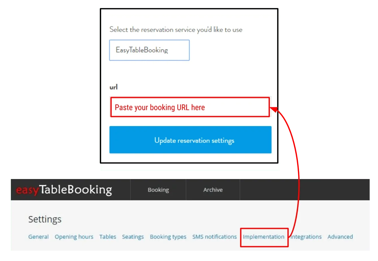 easyTableBooking url settings